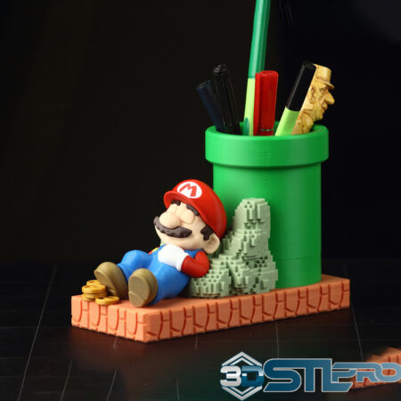 Bigovereasy Mario Style Pencil Holder STL File Fun Desk Organizer 3D Print