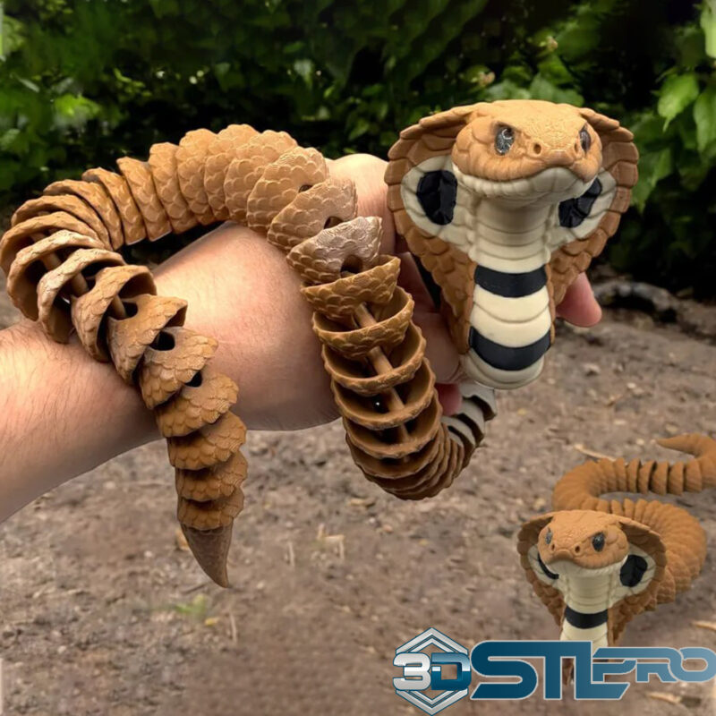 Articulated Cobra Snake 8mm Glass Eye STL File