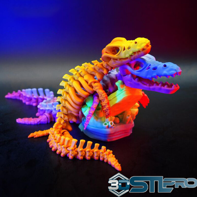 Skeleton Mosasaurus vs Squid STL File